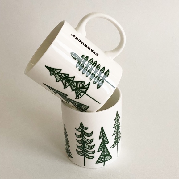 Set 2 Starbucks 2015 Christmas Tree Holiday Mug Pine Tree Coffee Cup - Picture 1 of 13